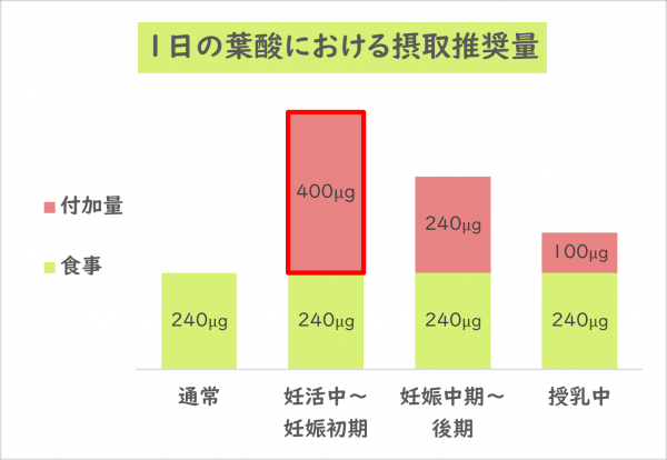 1日の葉酸における摂取推奨量